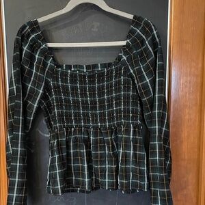 Old Navy Black and Green Plaid Blouse